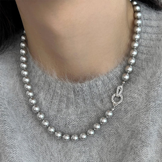 Women's Linen Pearl Hoodie Beaded Sweater Chain Necklaces