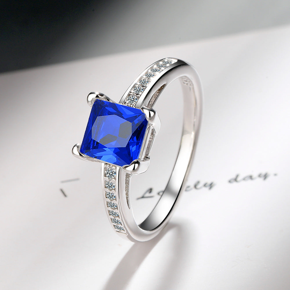 Comfortable Simple Square Rhinestone Zircon Princess Rings