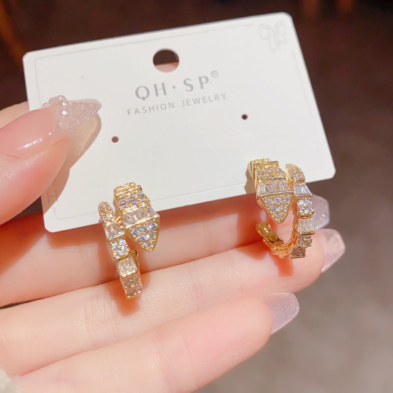 Women's Zircon Snake-shaped Small Ear Personalized Niche Design Earrings