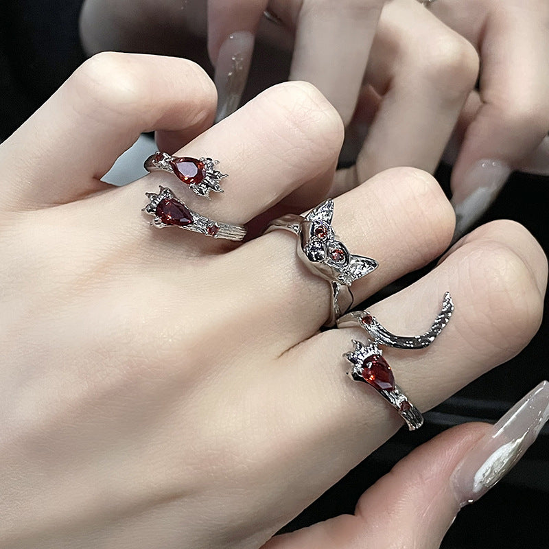 Design Personalized Cold Style Red Zircon Dark Rings