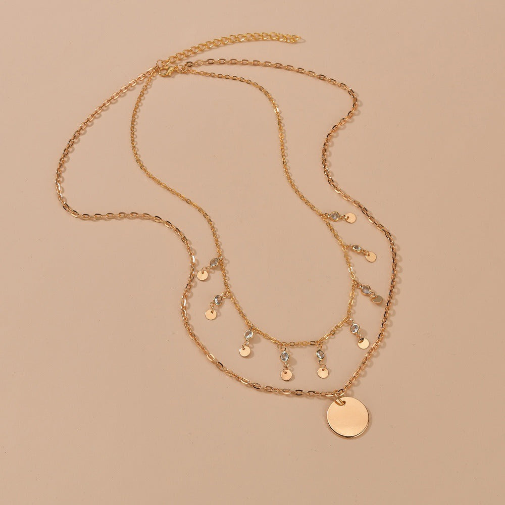Colliers Vintage avec pendentif en forme de gaufrette pour femmes, ornement en strass, à la mode