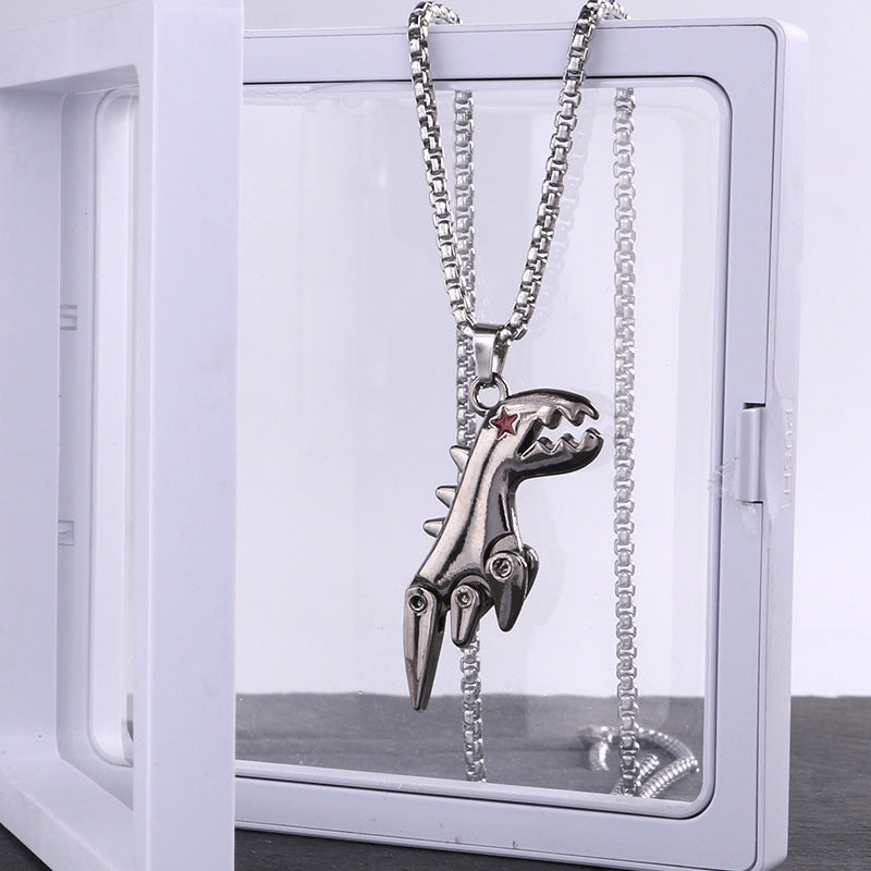 Colliers Disco de dinosaures mobiles en acier titane pour femmes, hommes et Hop