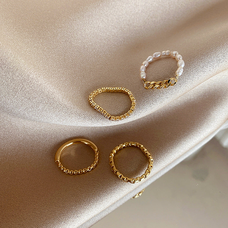 Damen-Design, Süßwasserperle, Zirkonkette, einfacher Anzug, anmutige Ringe