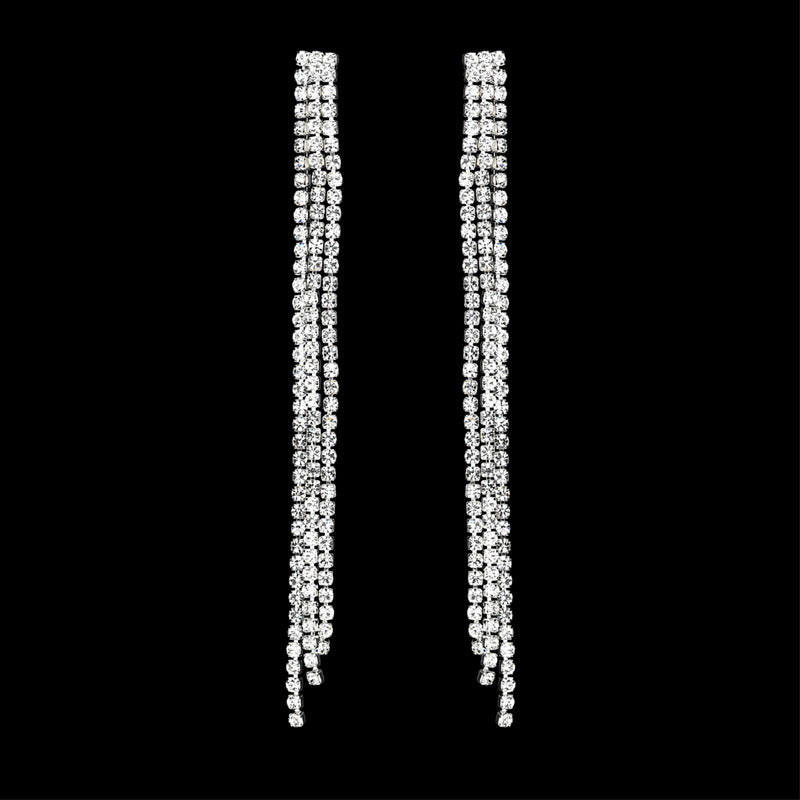 Women's Elegant Full Rhinestone Tassel Fashion Trendy Earrings