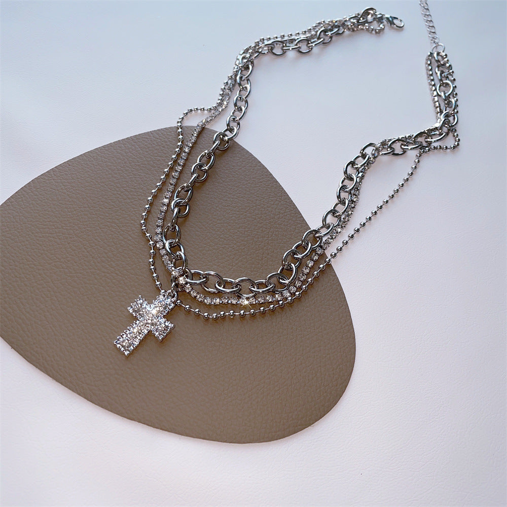 Luxury High-grade Rhinestone Cross Clavicle Chain Necklaces