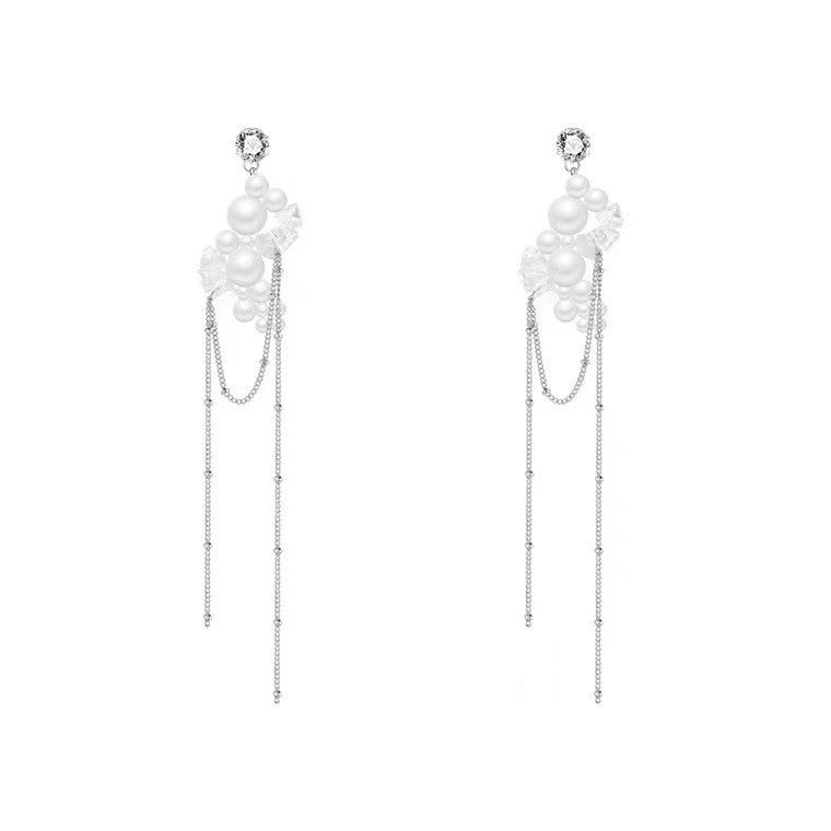 Women's Pearl Crystal Tassel High Sense Light Stud Earrings
