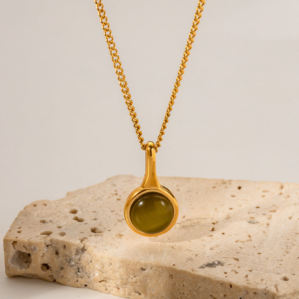 Colliers à pendentif en acier inoxydable opale vert olive