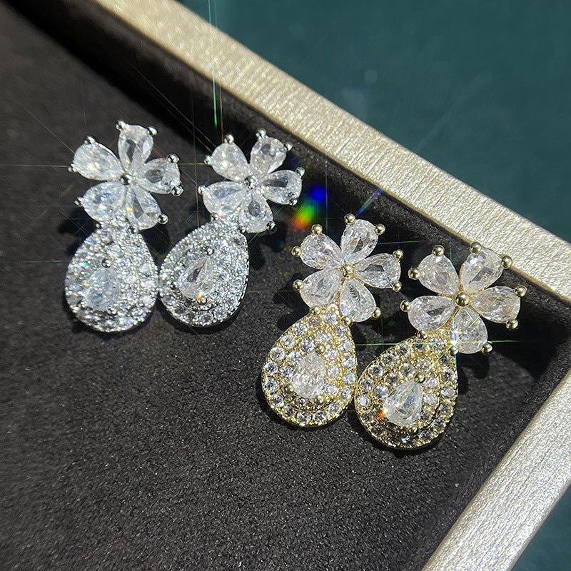 Women's Rhinestone Zircon For Design Floral High-grade Temperament Earrings