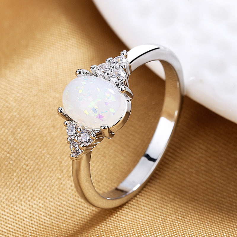 Retro Minority Opal White Egg-shaped Female Rings