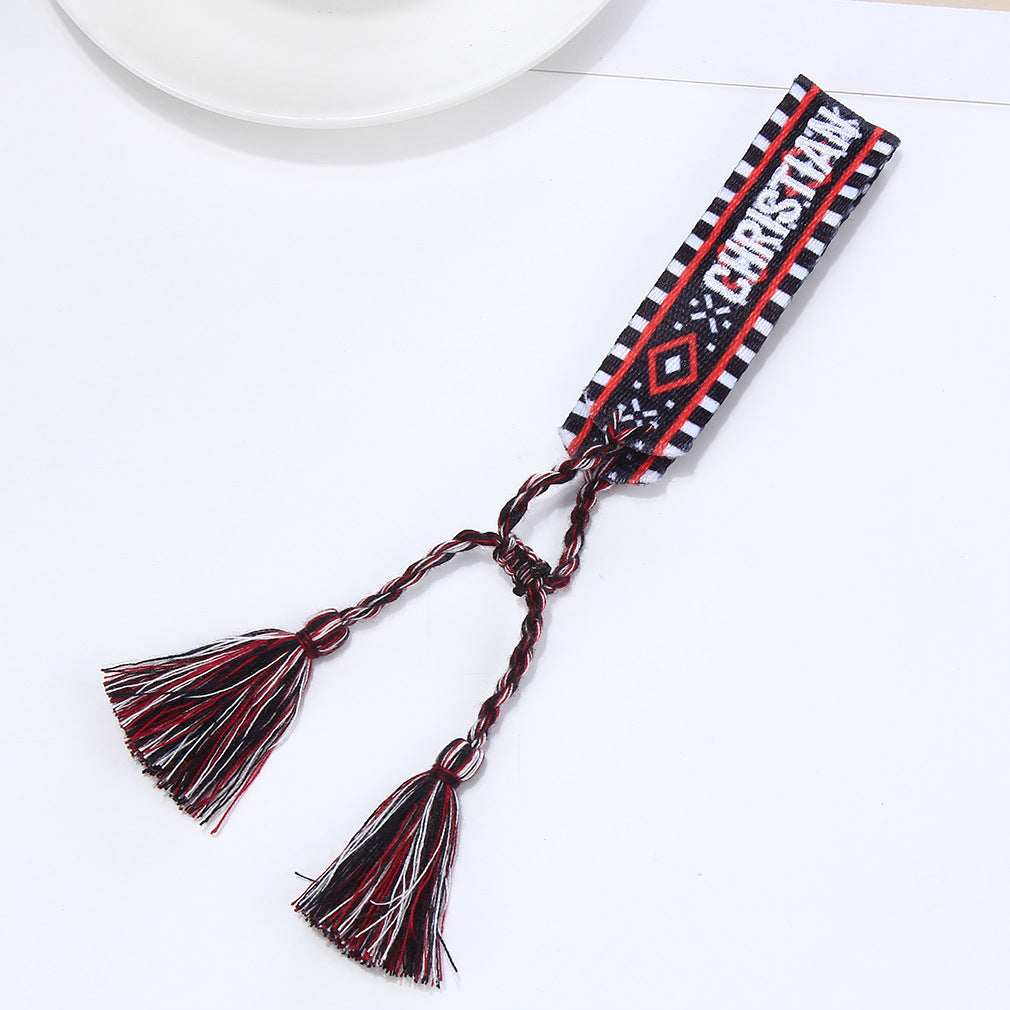 Women's To Joy Lucy Letter Embroidered Fashion Tassel Wristband Bracelets