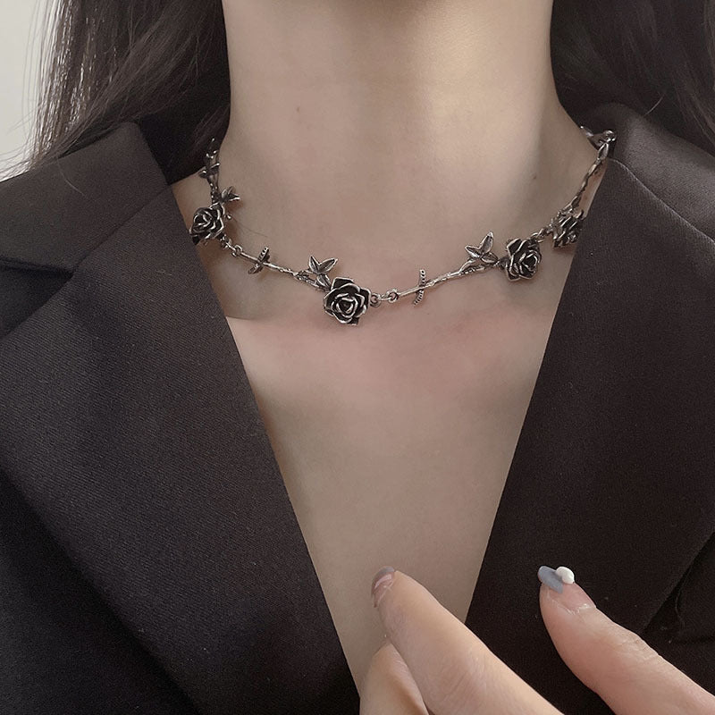 French Style Vintage Accessories Black Camellia Rose Necklaces