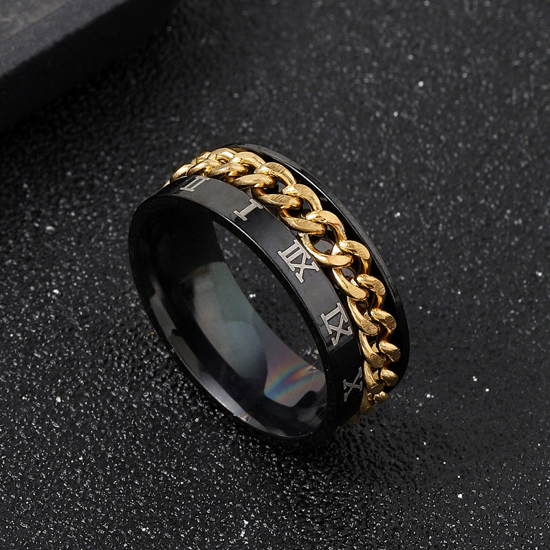 Men's Atmospheric Stainless Steel Ornament Marking Roman Characters Rotatable Rings