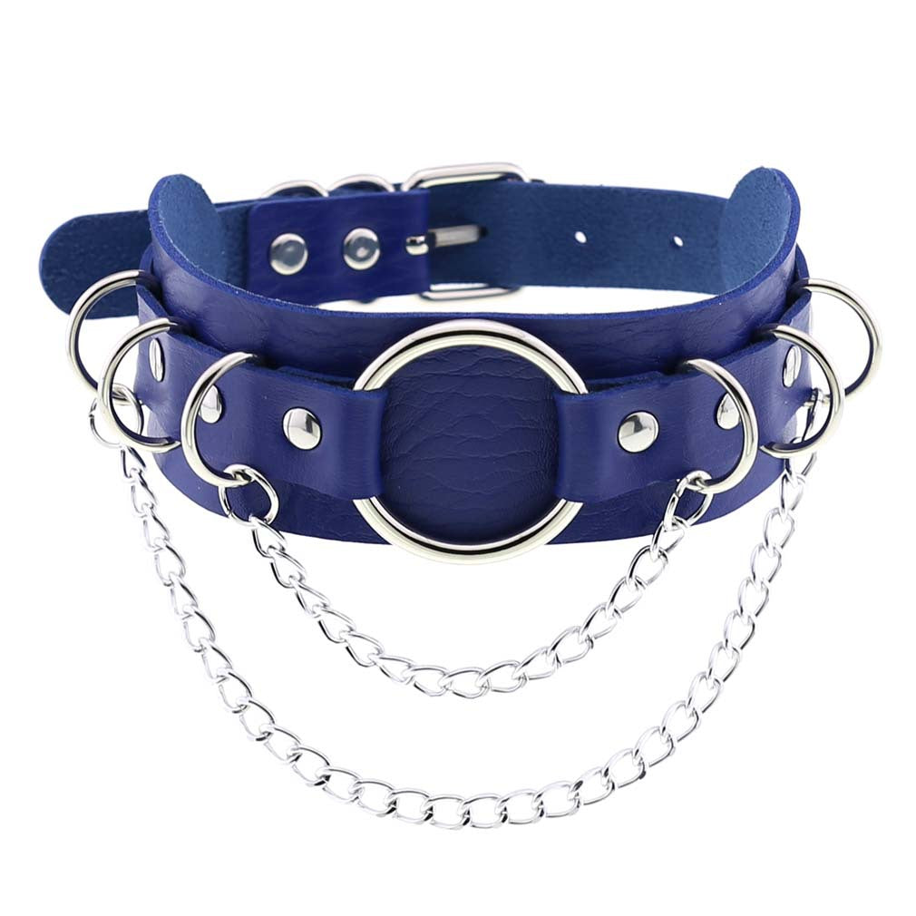 Colliers de clavicule en métal de personnalité en forme de O en cuir Punk