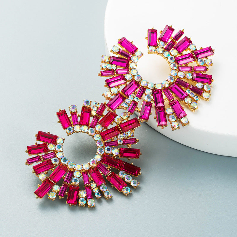 Alloy Inlaid Color Rhinestone Sunflower Female Super Earrings