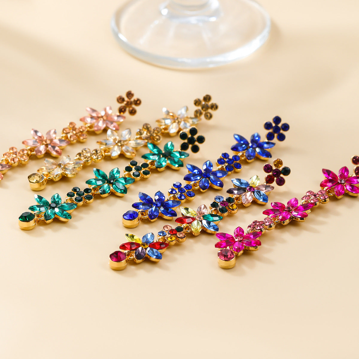 Women's Stylish Colored Diamond Flower Elegant Alloy Earrings