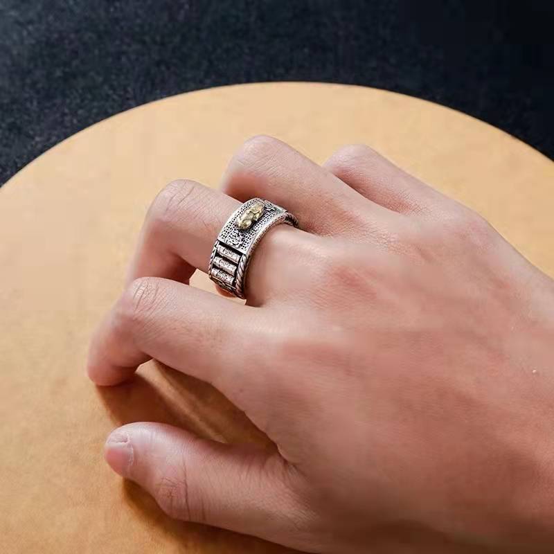 Women's & Men's Papas Right Rain Rotatable Personality Retro Lucky Ring
