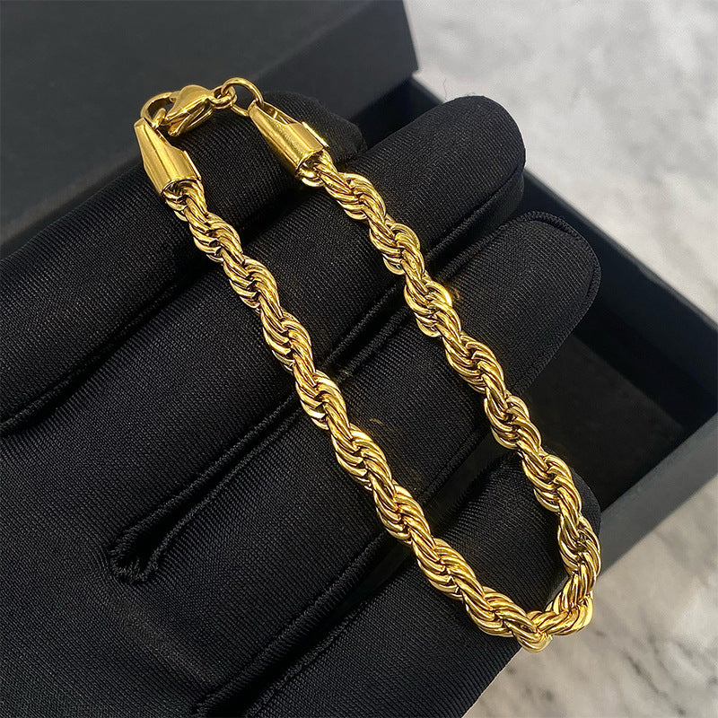 Damen & Herren & Hanfblumen Kette Tide Titanstahl Dicke Nische und Armbänder