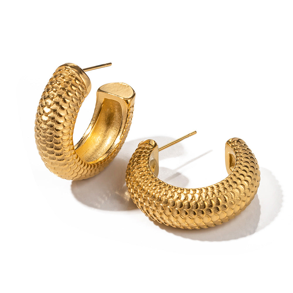 Gold Stainless Steel Thick Cylinder Shaped Does Earrings
