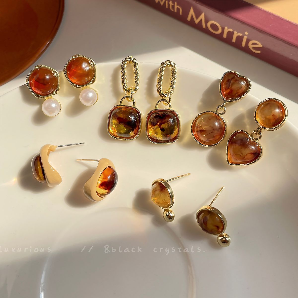 Women's Simple Elegant Amber Clear Geometric Niche Design Sier Earrings
