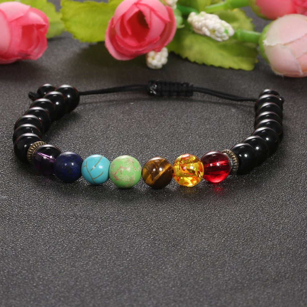Handgefertigte Yoga-Armbänder aus schwarzem Vulkangestein mit Perlen