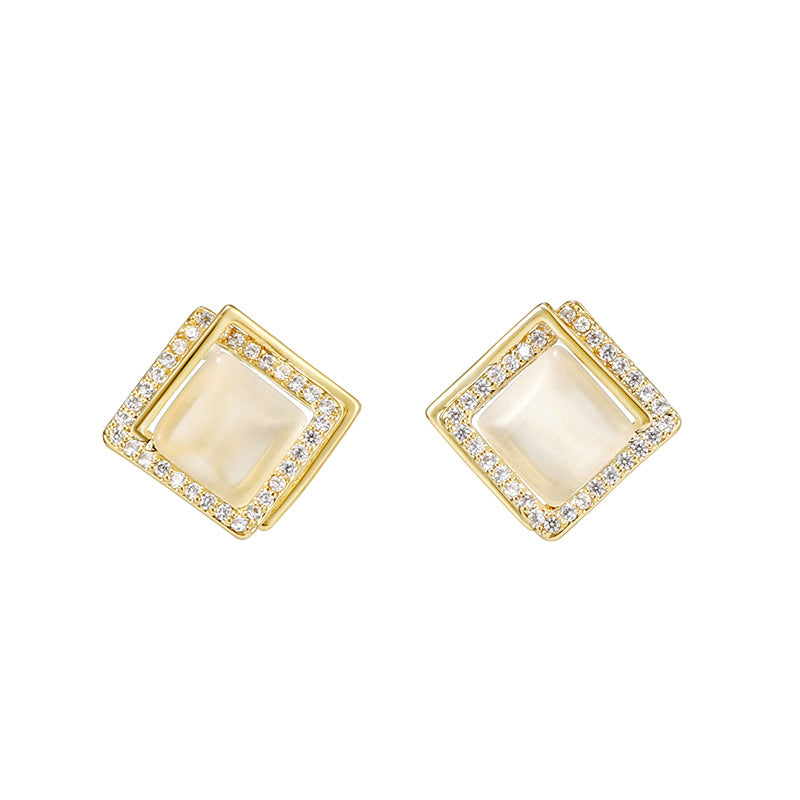 Women's French Retro Square Opal Simple Temperamental Earrings