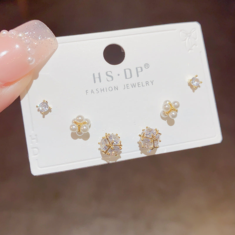 Boucles d'oreilles hautes en forme d'aiguille en argent, combinaison de perles en Zircon