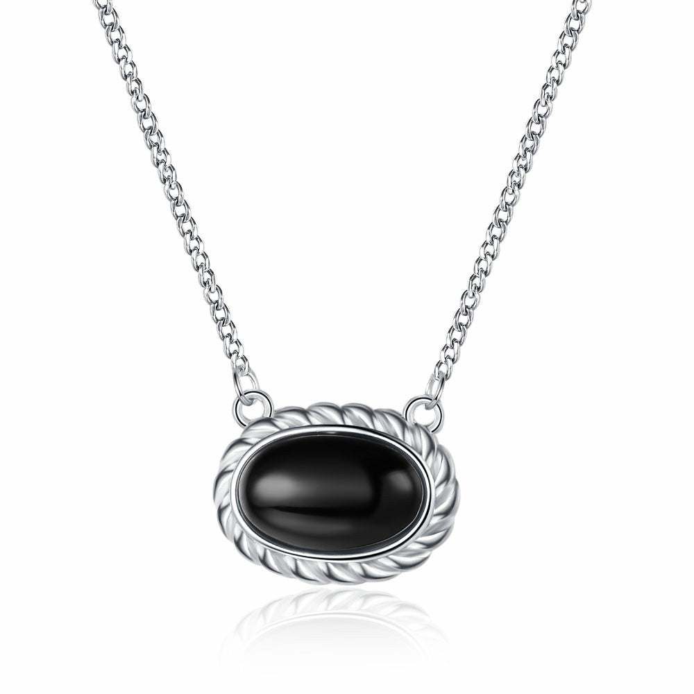 Women's French Style Vintage Thread Edge Twist Inlaid Natural Black Necklaces