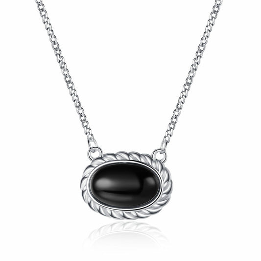 Women's French Style Vintage Thread Edge Twist Inlaid Natural Black Necklaces