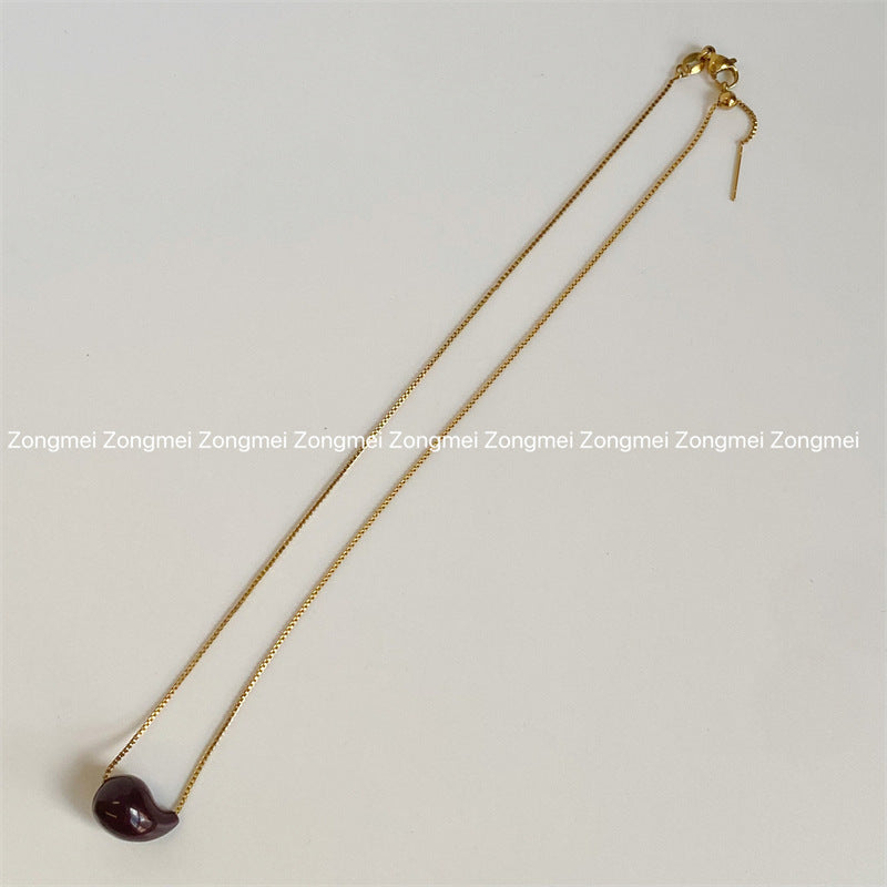 Water Drop Three-dimensional Stainless Steel Glossy Pendant Necklaces