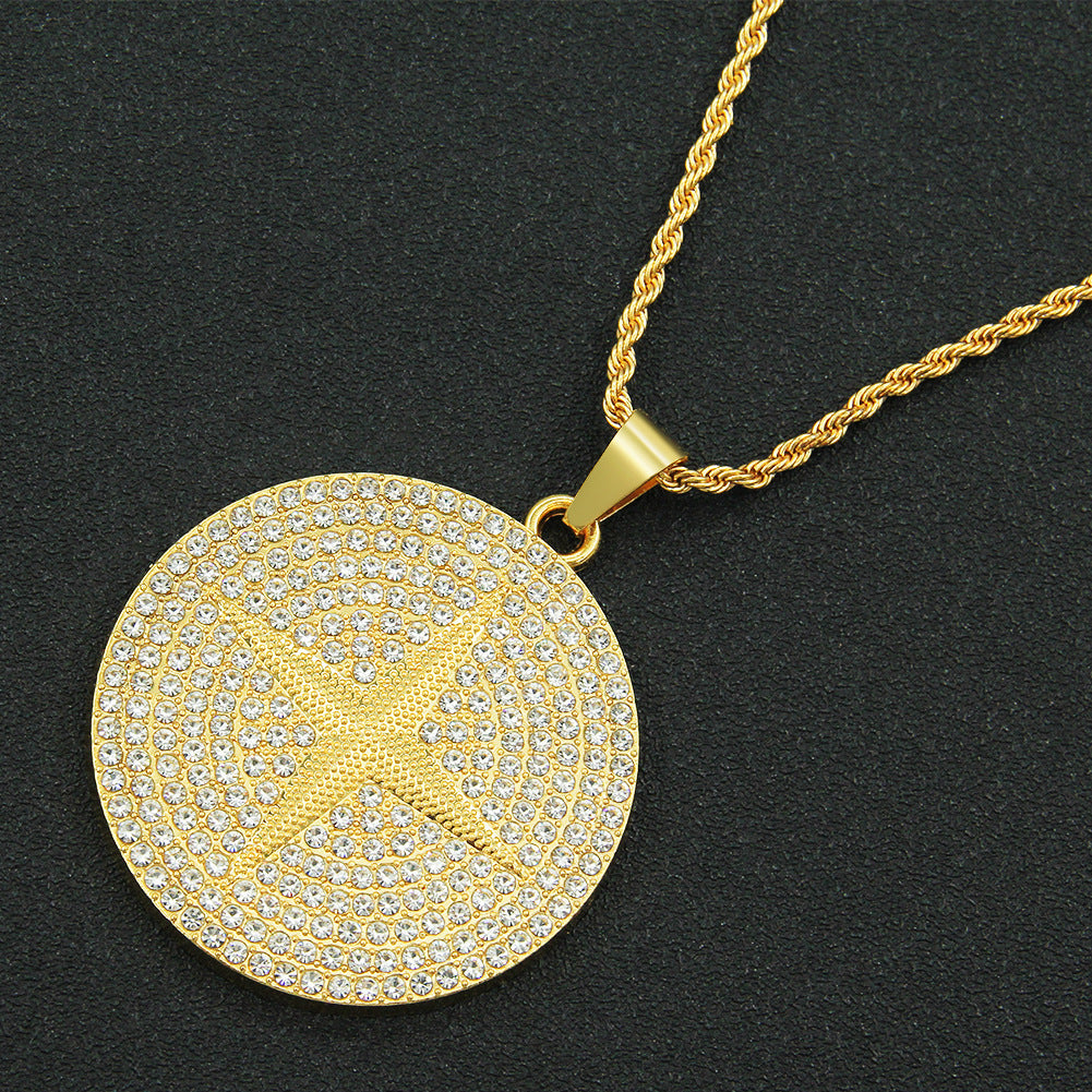 Cross Star Diamond Round Plate Pendant Long Necklaces