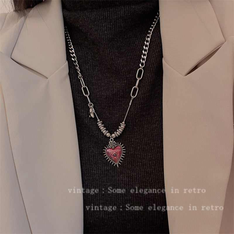 Dark Style Sier Love Devil's Eye Titanium Steel Female Necklaces