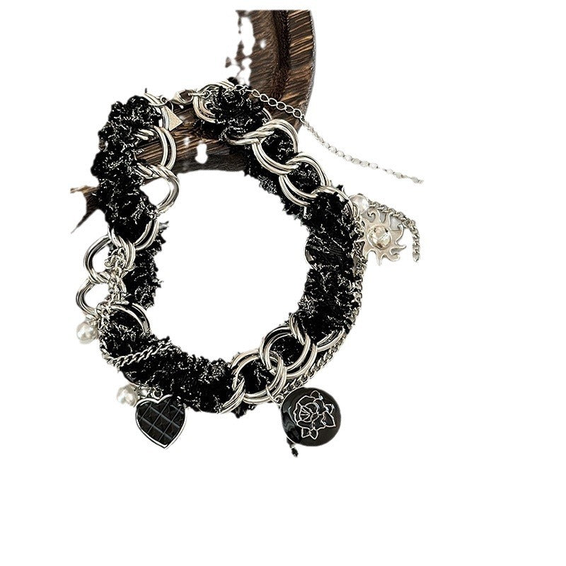 Rose Button Stitching Chain Collar Plush Necklaces