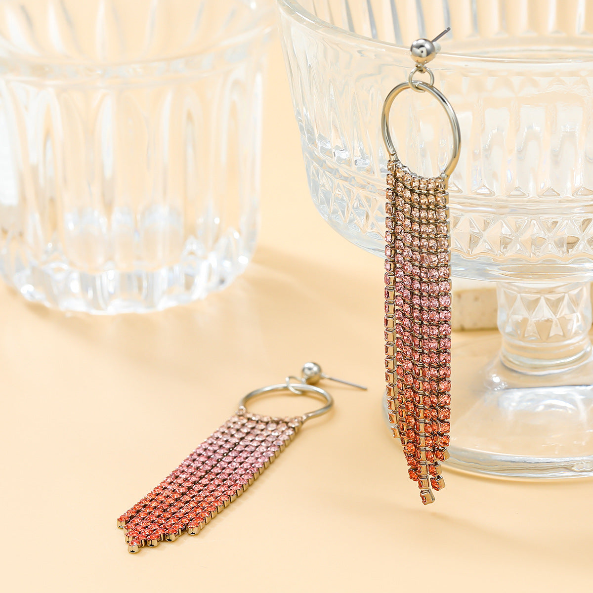 Tassel Gradient Color Female Exaggerated Long Earrings