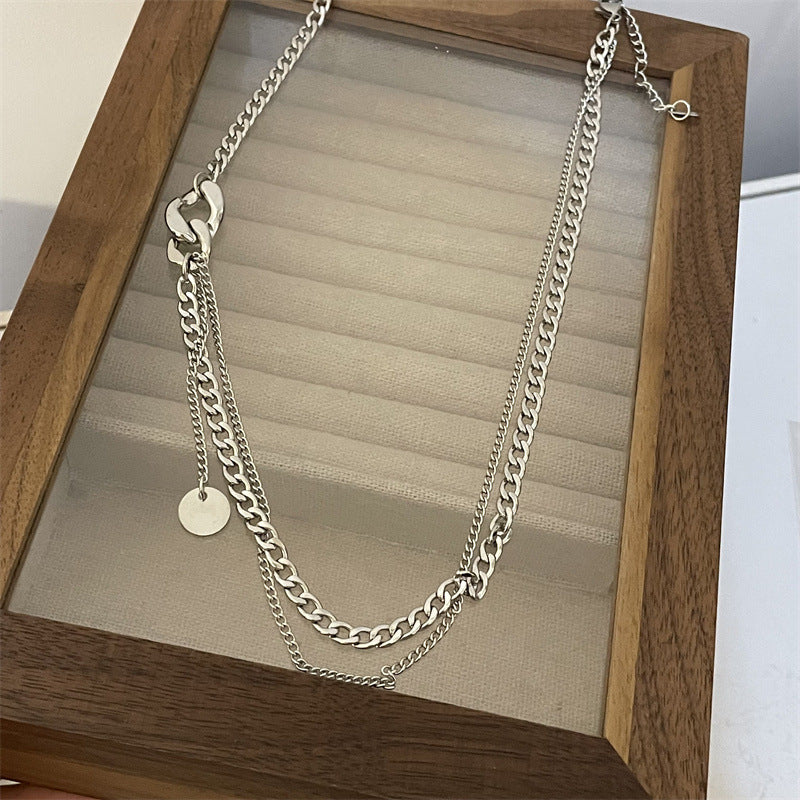 Women's & Men's & Fashion Sier Round Plate Pendant Titanium Steel Design Necklaces