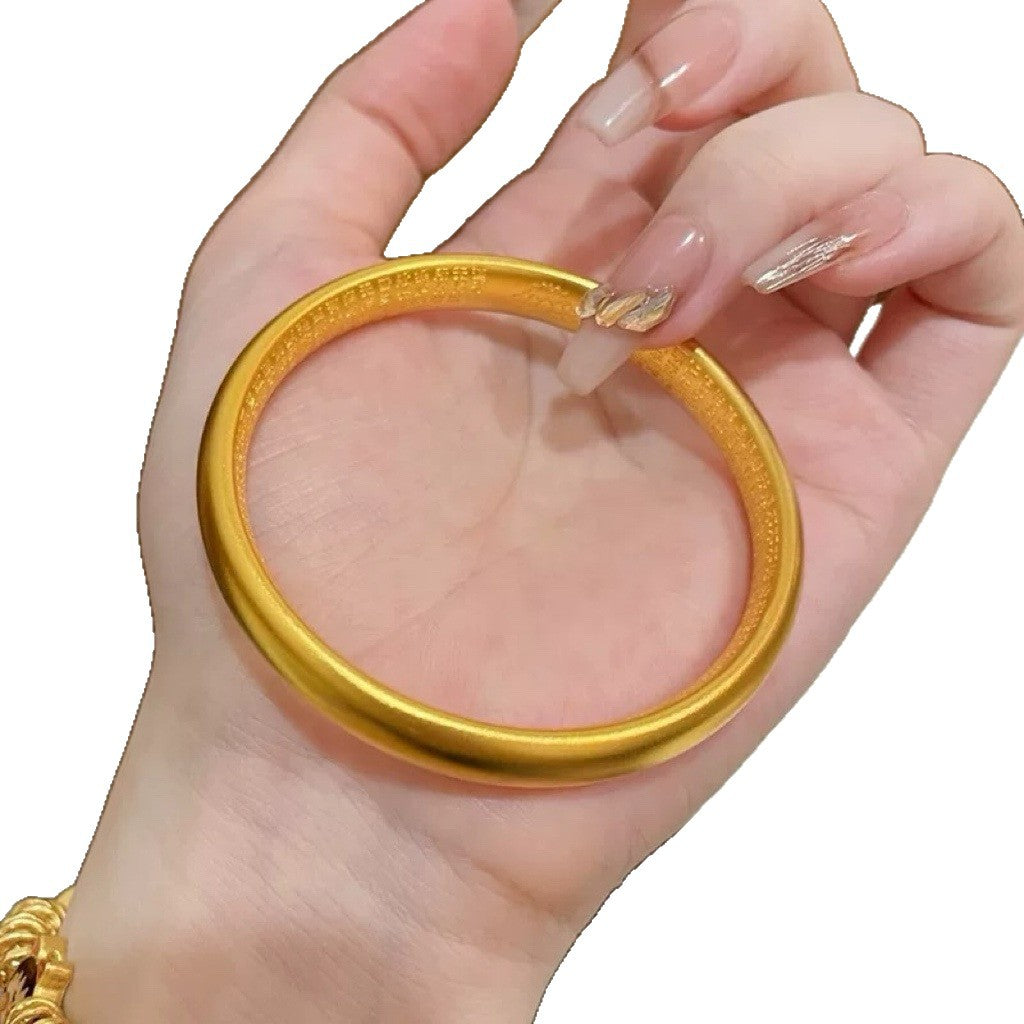 Women's Yellow Gold Alluvial Lotus Solid Ancient Frosted Wristband Bracelets