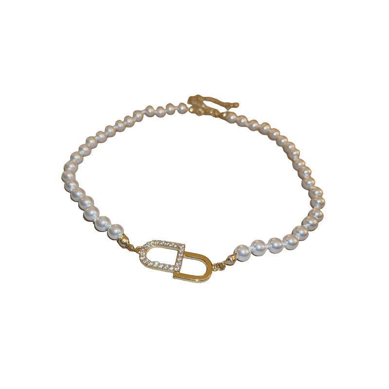 Pearl Gold Plated Zircon Letter Temperament Wild Clavicle Chain Necklaces