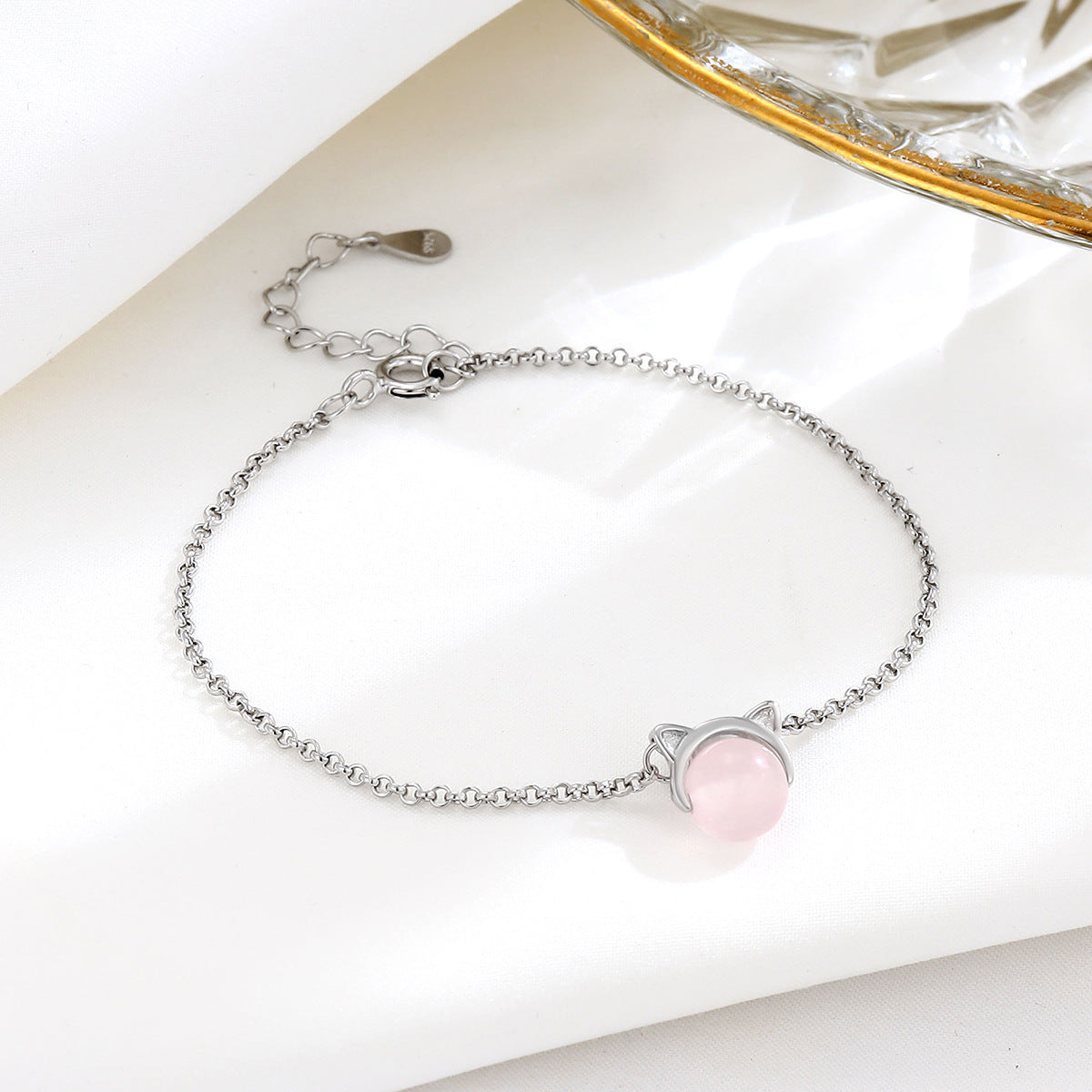 Damen-Armbänder aus Sterlingsilber mit süßer Katze und Kristall, temperamentvoll, Minderheit, hoch