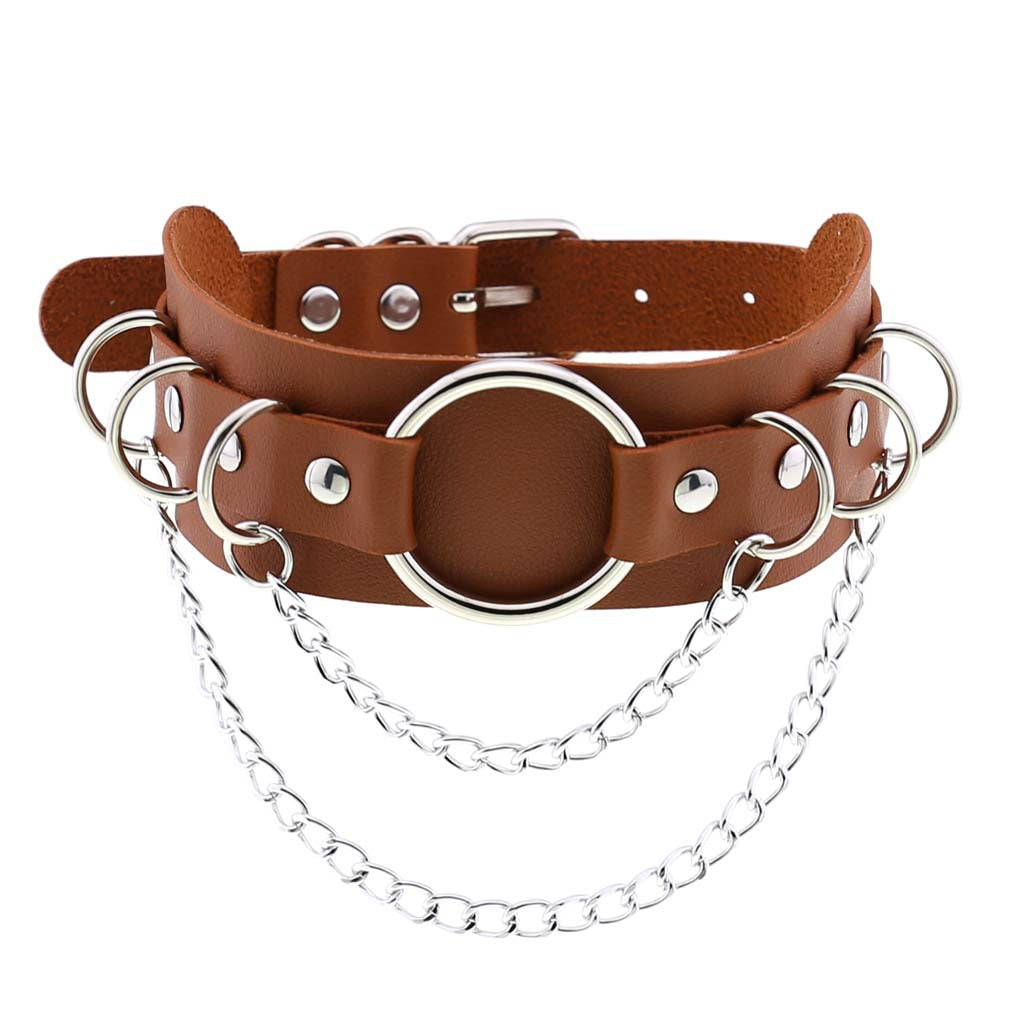Colliers de clavicule en métal de personnalité en forme de O en cuir Punk