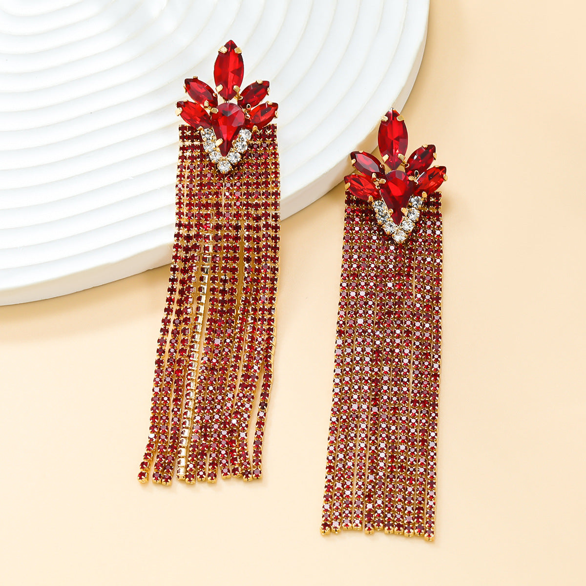 Women's Trendy Colorful Crystals Long Fringe Full Earrings