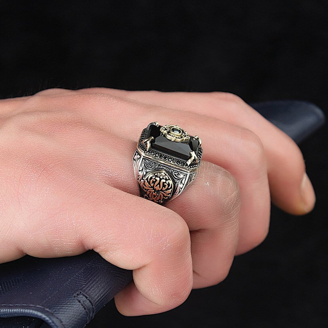 Herren Ornament Retro Black Square Alloy Punk Ringe