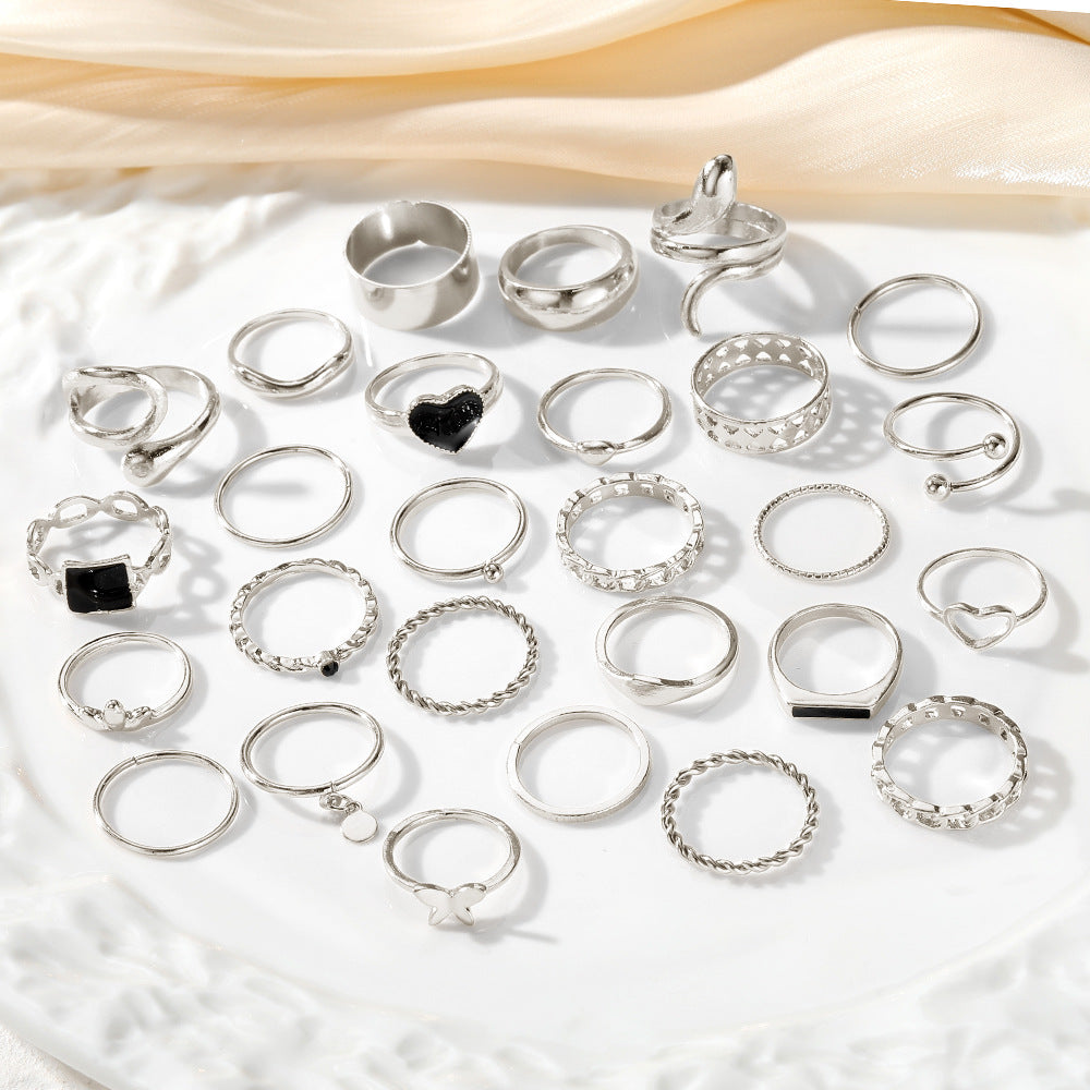 Metal Black Epoxy Love Square Set French Retro Rings