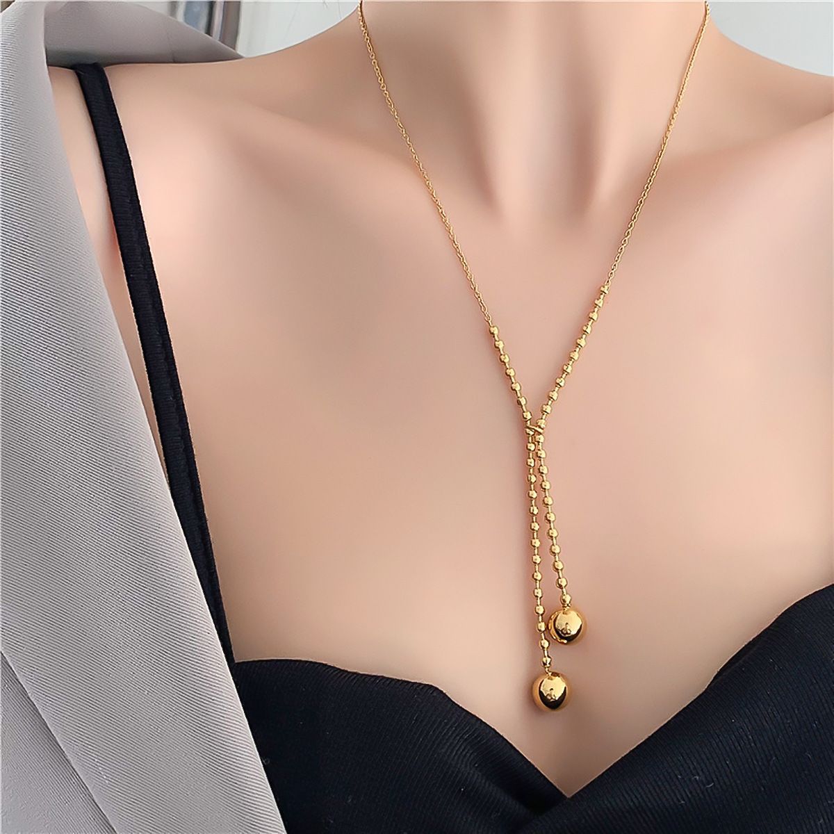 Women's Exaggerated Stainless Steel Bead Chain Round Beads Good Earrings