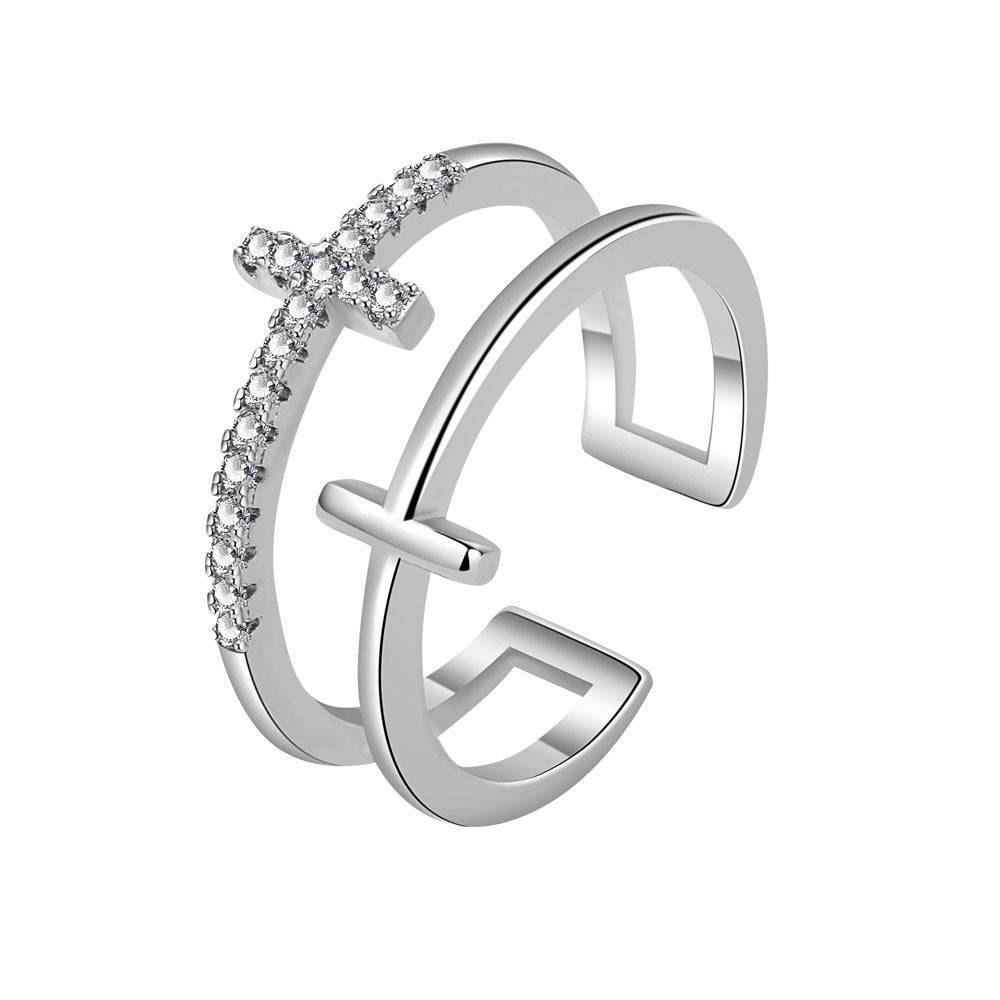 Layer Cross Female Stylish Glossy Opening Rings