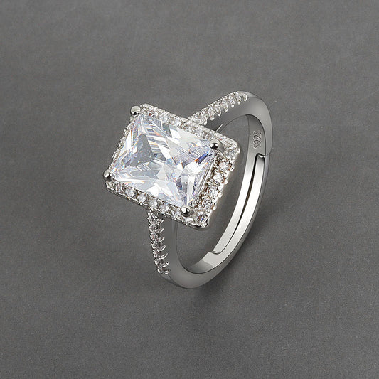 Women's Simple Square Diamond Super Flash Proposal Rhinestone Double Layer Rings