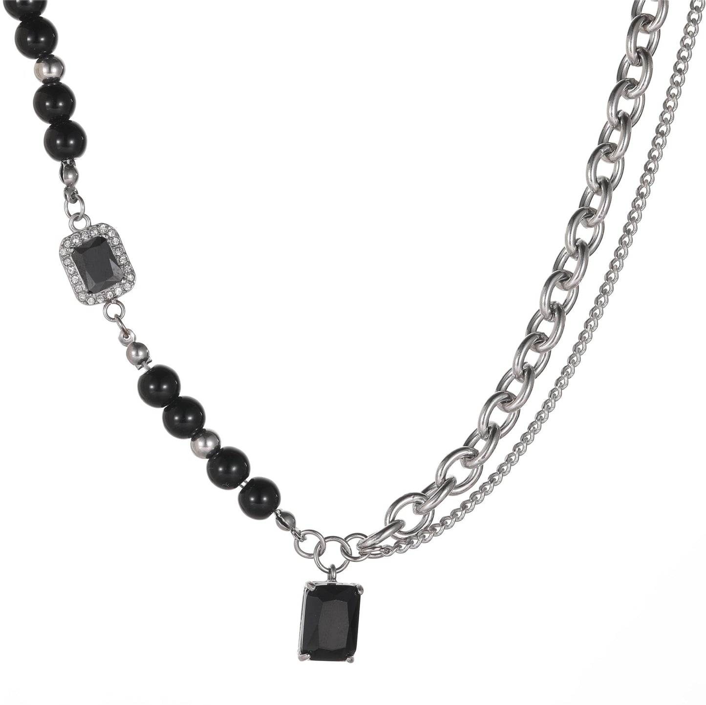 Colliers de pierres précieuses noires brillantes pour femmes, hommes et haute qualité, printemps et tendance