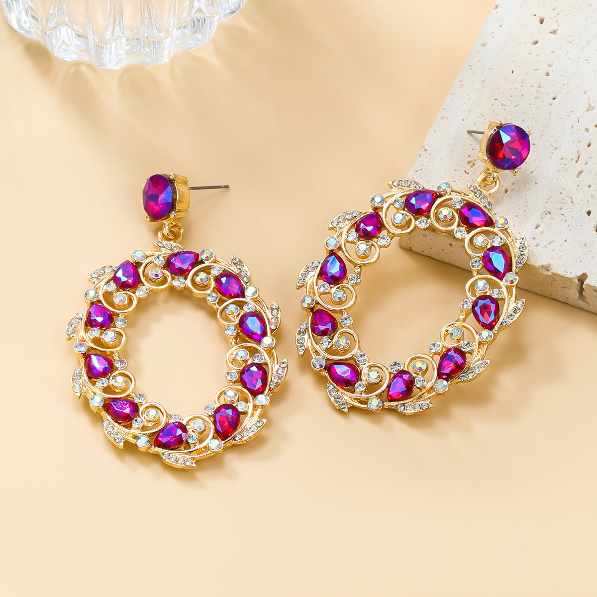 Women's Trendy Colorful Crystals Exaggerated Diamond Oval Earrings