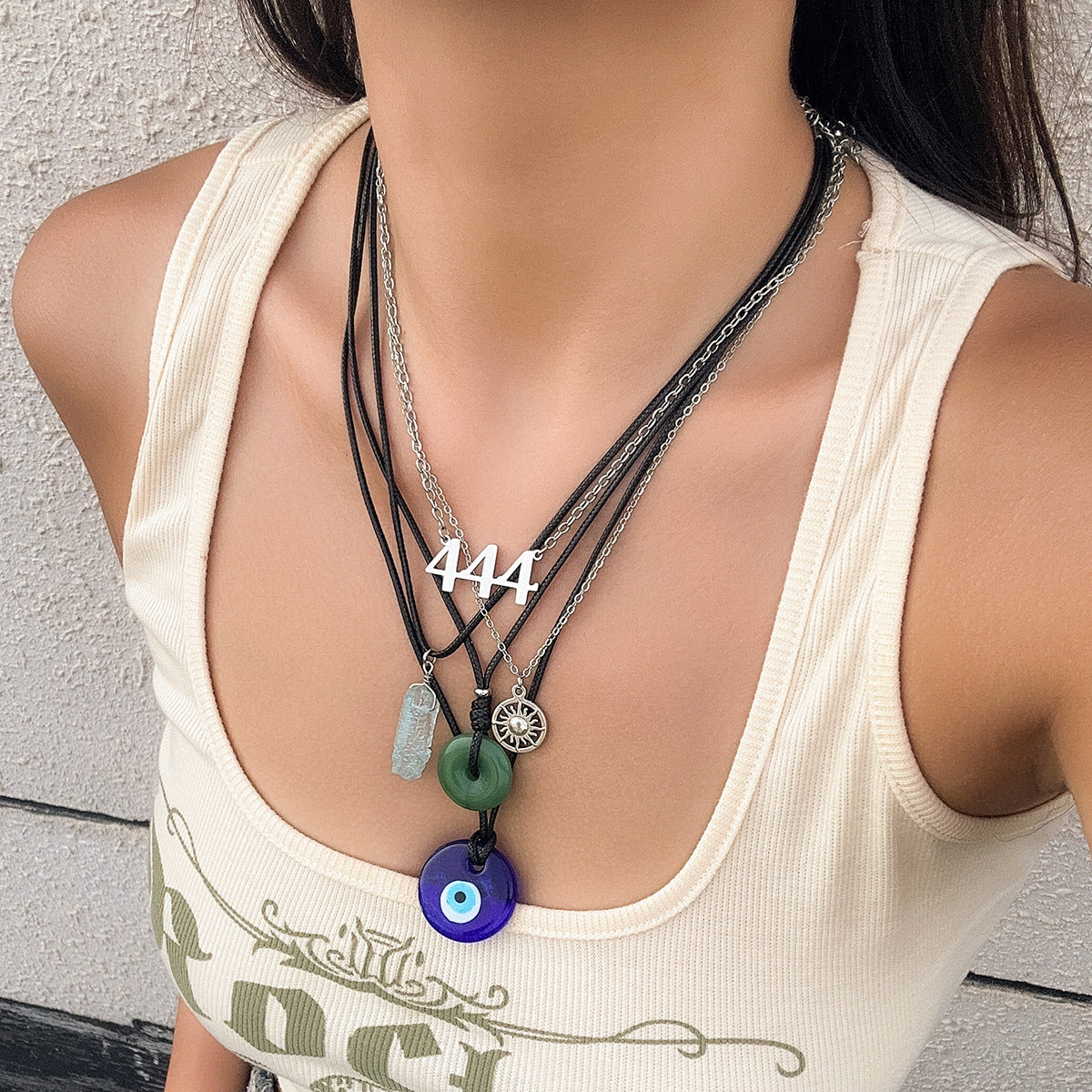 Damen Vintage Teufelsauge Türkis Anhänger Perlenketten