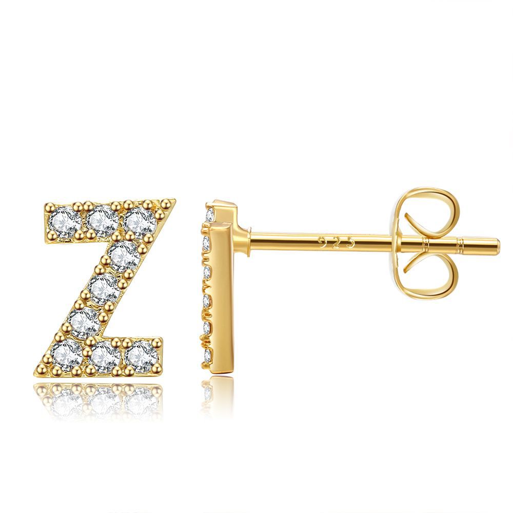 Women's Trend Small Alphabet Letter Brass Gold Earrings