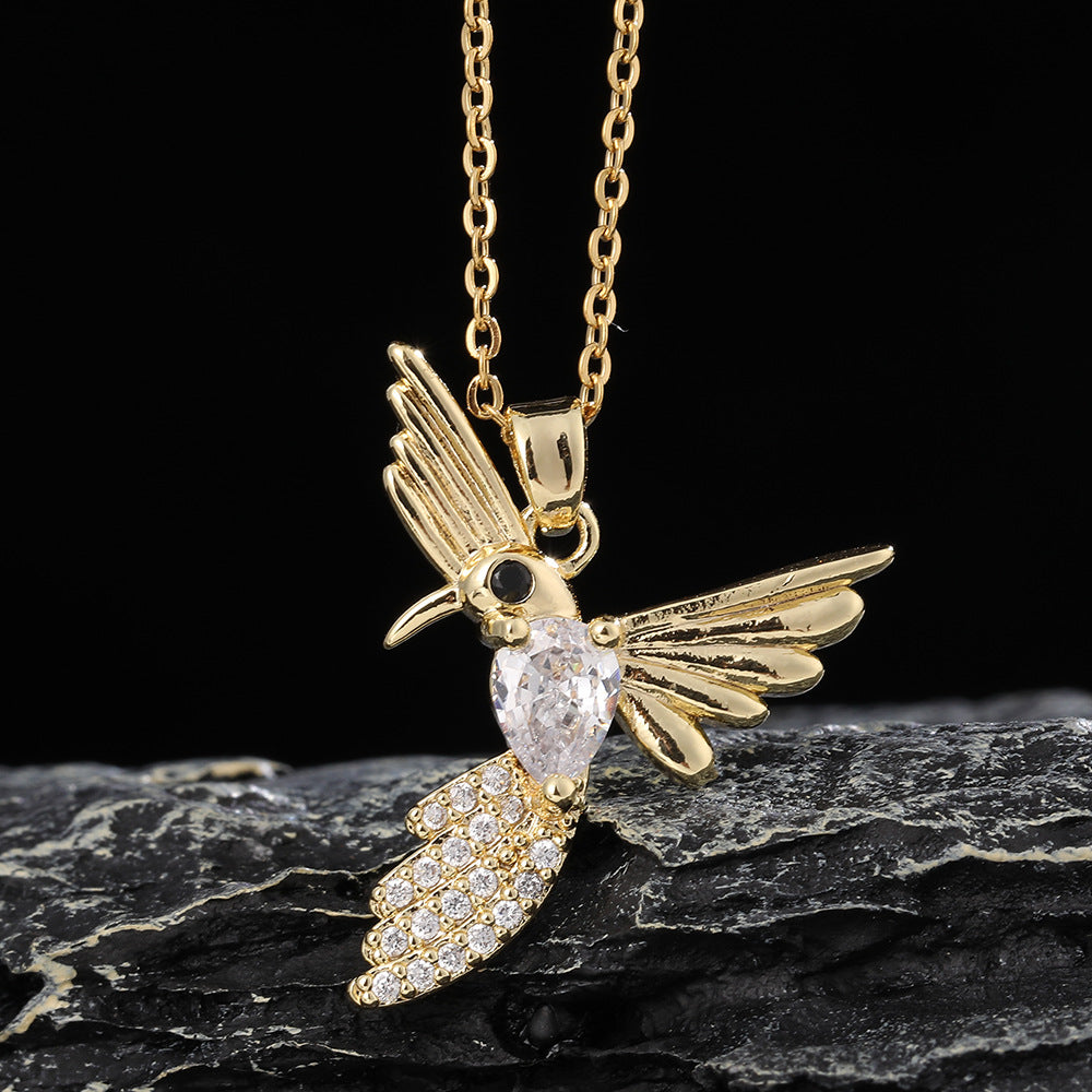 Pearl Hummingbird Pendant Female Flying Bird Titanium Necklaces