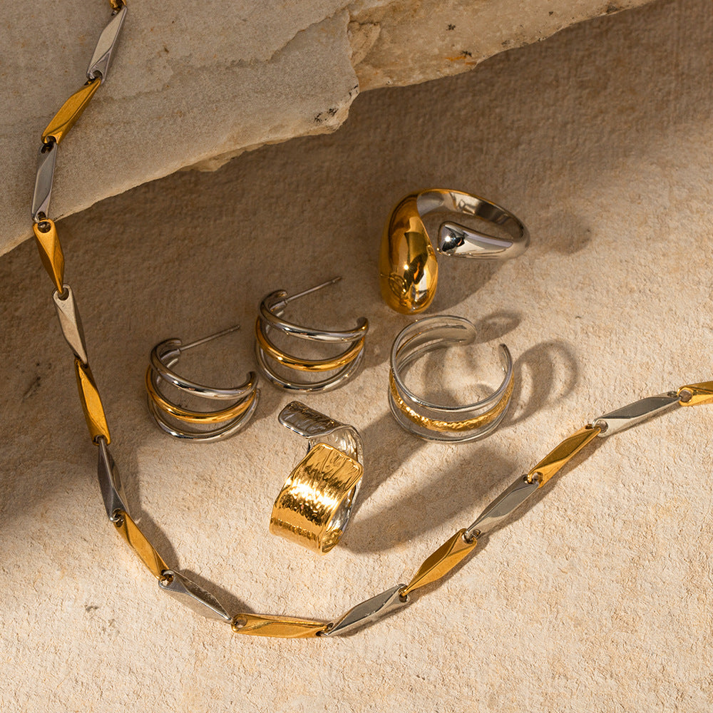 Women's Geometric Titanium Steel Gold And Sier Earrings